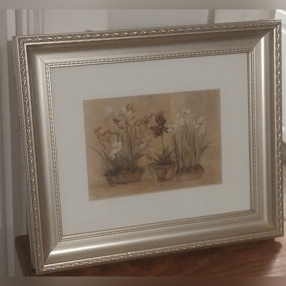 Floral Print Framed Freesia, Tulip, Narcissus Gold Silver Times Frame - Picture 3 of 6